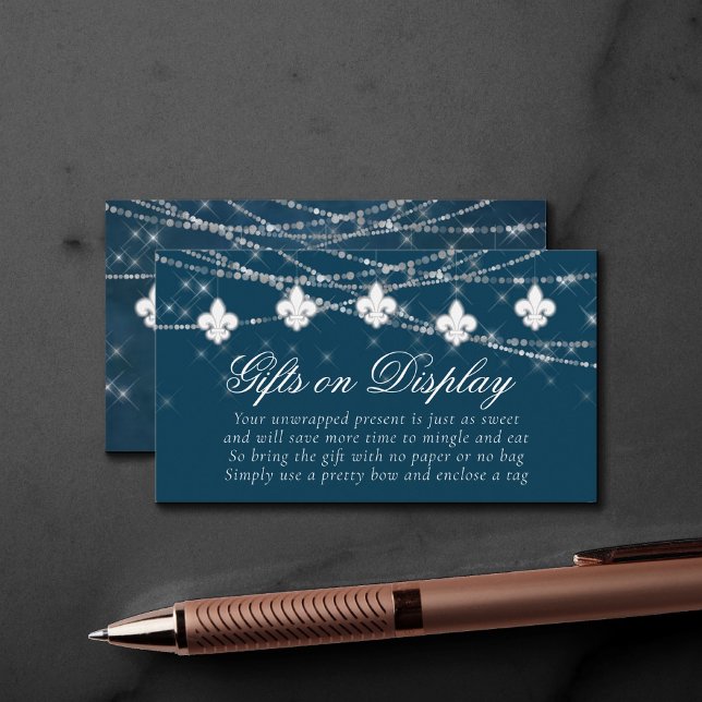 Carte D'accompagnement Fleur de Lis Lumières Bleues Marine | Poème d'affi (Créateur téléchargé)