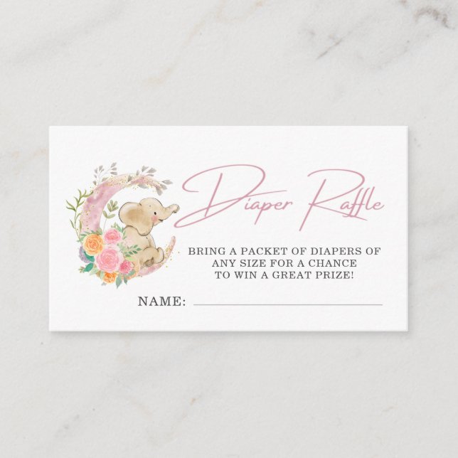 Carte D'accompagnement Fleur éléphant Lune Baby shower Déchets Raffin (Devant)