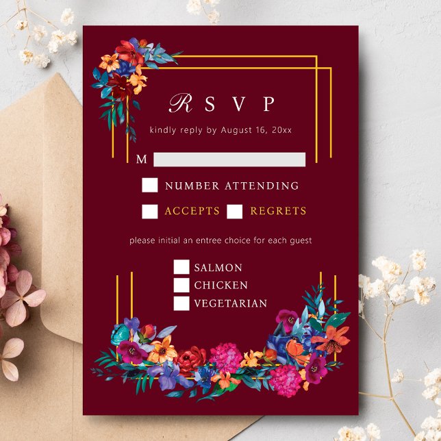 Carte D'accompagnement Fleur mexicaine Mariage Bourgogne RSVP (Créateur téléchargé)