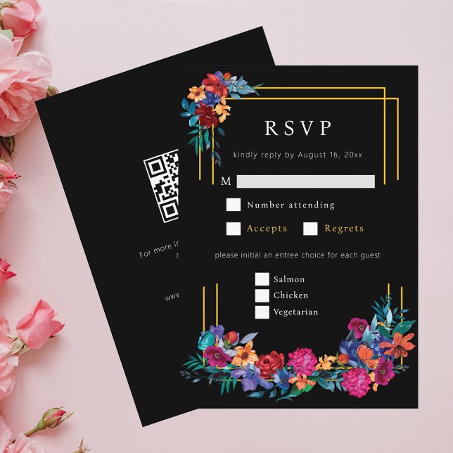 Carte D'accompagnement Fleur mexicaine Mariage noir RSVP (Créateur téléchargé)