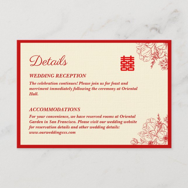 Carte D'accompagnement Fleur orientale mariage rouge (Devant)