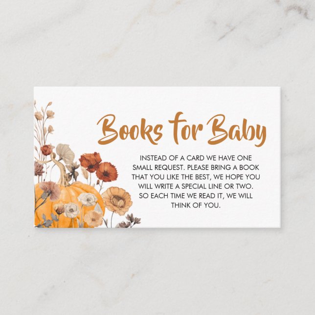 Carte D'accompagnement Fleur sauvage Automne Citrouille Baby shower Livre (Devant)