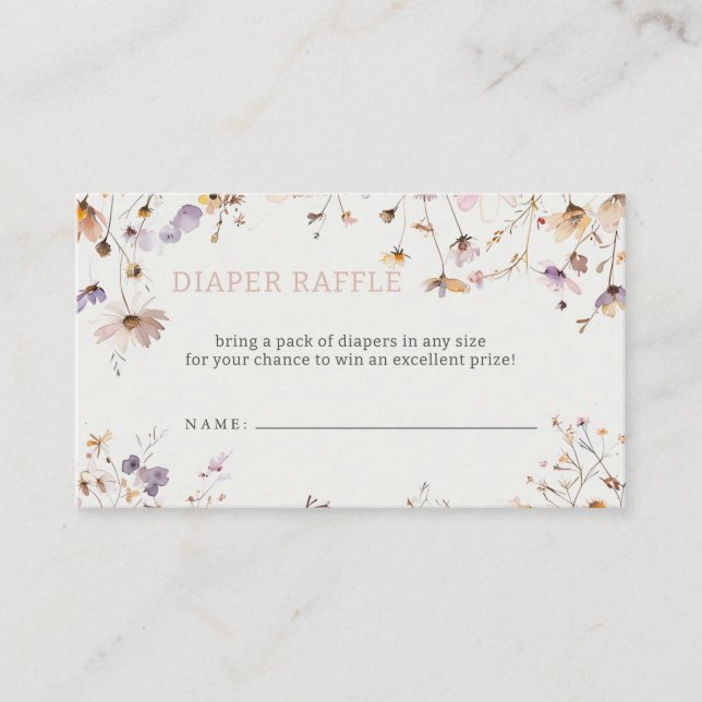 Carte D'accompagnement Fleur sauvage Baby Girl Baby shower Déchets Raffle (Devant)
