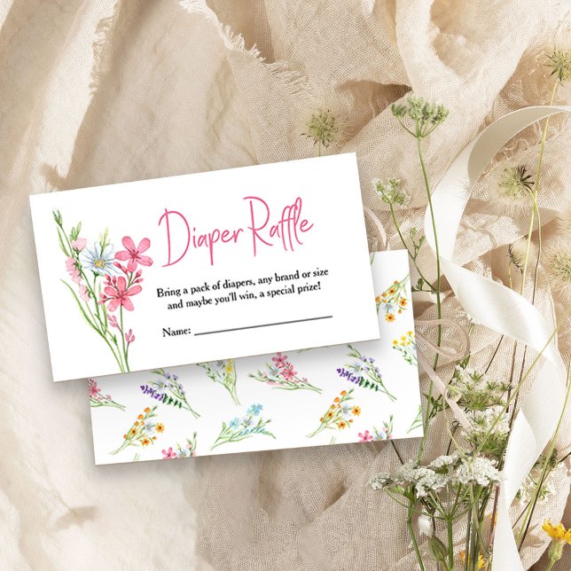 Carte D'accompagnement Fleur sauvage Baby shower de prairie, chiche (Diaper Raffle baby shower game ticket from my Wildflower Meadow collection)