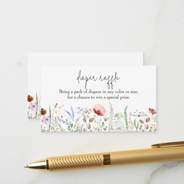 Carte D'accompagnement Fleur sauvage Baby shower Déchets Raffle (Devant/Arrière en situation)