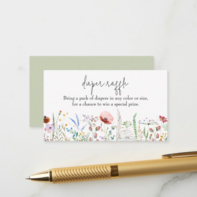 Carte D'accompagnement Fleur sauvage Baby shower Déchets Raffle (Devant/Arrière en situation)