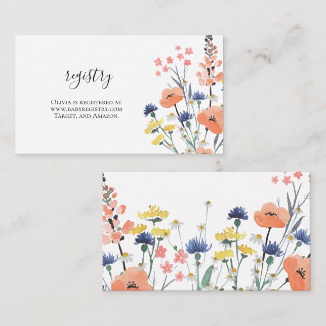 Carte D'accompagnement Fleur sauvage Baby shower registre cadeau Enclôtur (Devant / Derrière)