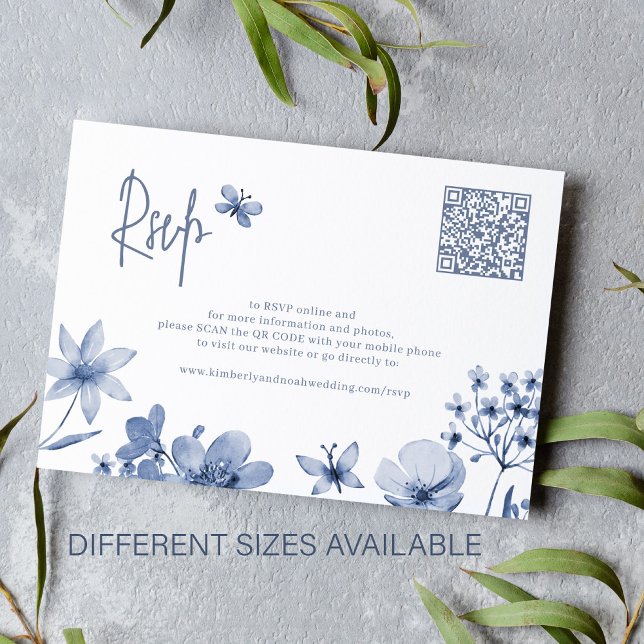 Carte D'accompagnement Fleur sauvage bleu Dusty Code QR mariage RSVP (Créateur téléchargé)