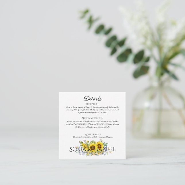 Carte D'accompagnement Fleur sauvage bleu tournesol blanc mariage (Debout devant)