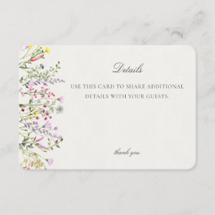 Carte D'accompagnement Fleur sauvage Boho Floral Détails de l'événement I