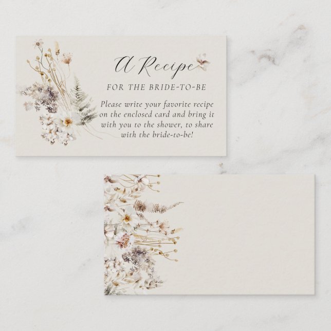 Carte D'accompagnement Fleur sauvage Boho Rustic Fête des mariées Recette (Devant / Derrière)