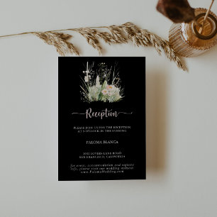 Carte D'accompagnement Fleur sauvage Boho verdoyant Noir Mariage Réceptio