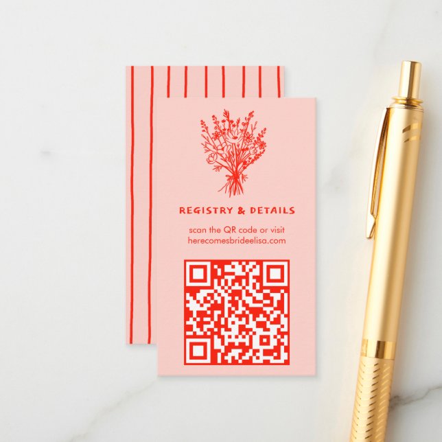 Carte D'accompagnement Fleur sauvage Bouquet Rustique Whimsical QR Code B (Devant/Arrière en situation)