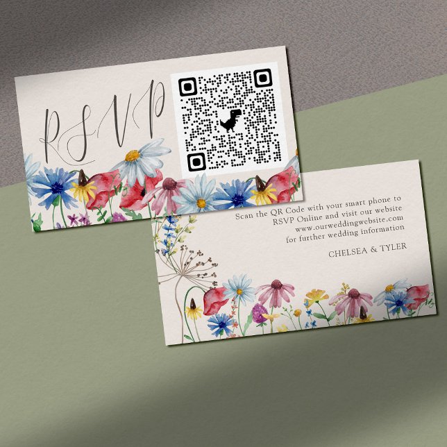 Carte D'accompagnement Fleur sauvage Charm en ligne RSVP QR Code Mariage (QR Code RSVP Card - Upload the QR code which links to your wedding website)