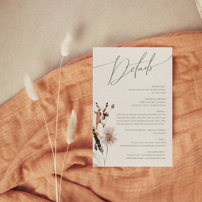 Carte D'accompagnement Fleur sauvage d'automne Boho | Détails beige (Créateur téléchargé)