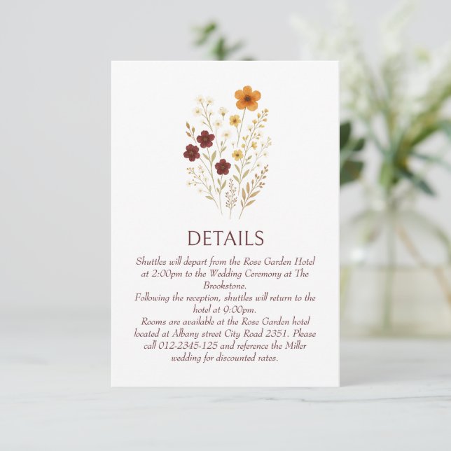 Carte D'accompagnement Fleur sauvage d'automne Elegant Boho Détails du Ma (Debout devant)