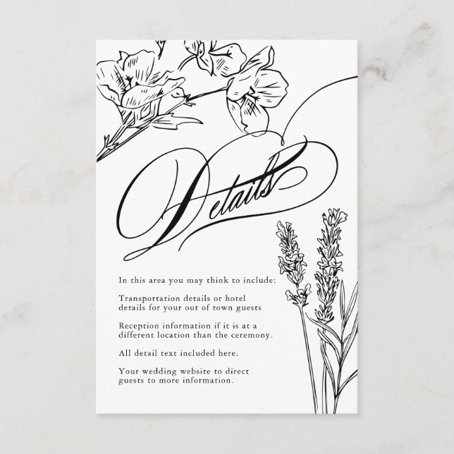 Carte D'accompagnement Fleur sauvage Elegant Gothique Mariage Détails Enc (Devant)