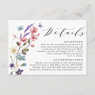 Carte D'accompagnement Fleur sauvage Floral Spring Summer Mariage Détail