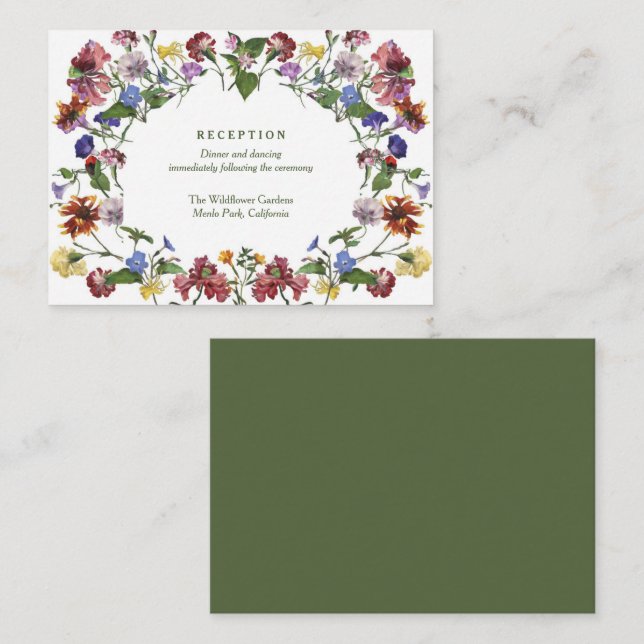 Carte D'accompagnement Fleur sauvage Frame Rustique Boho Mariage Réceptio (Devant / Derrière)