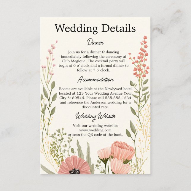 Carte D'accompagnement Fleur sauvage Garden Wedding Détails QR (Devant)