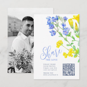 Carte D'accompagnement fleur sauvage mariage jaune bleu photo partage QR