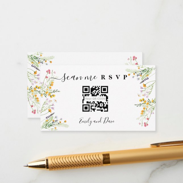 Carte D'accompagnement Fleur sauvage Mariage Site web insérer QR CODE (Devant/Arrière en situation)