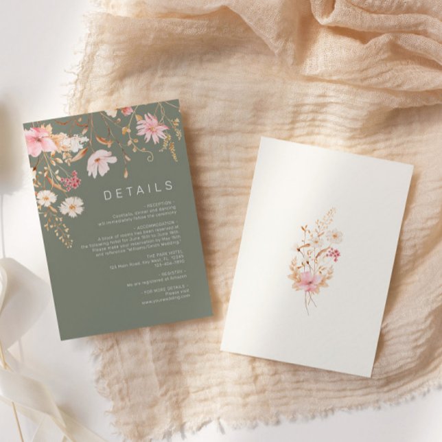 Carte D'accompagnement Fleur sauvage moderne | Détails du Mariage Vert Sa (Créateur téléchargé)
