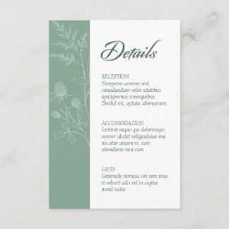 Carte D'accompagnement Fleur sauvage moderne minimaliste Mariage vert 
