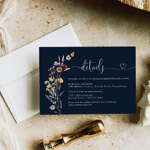 Carte D'accompagnement Fleur sauvage Navy Blue Tiny Détails du Mariage