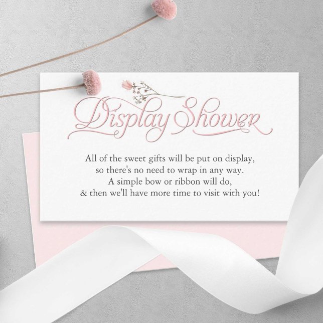 Carte D'accompagnement Fleur sauvage rose élégant script affichage douche (Display SHower, Pink baby Girl shower enclosure cards.)