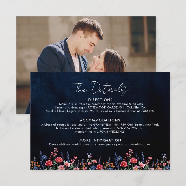 Carte D'accompagnement Fleur sauvage Rustic Boho Floral Navy Détails du M (Devant / Derrière)