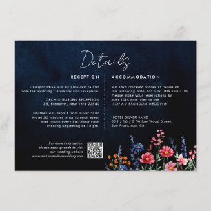 Carte D'accompagnement Fleur sauvage Rustic Boho Floral Navy Détails du M