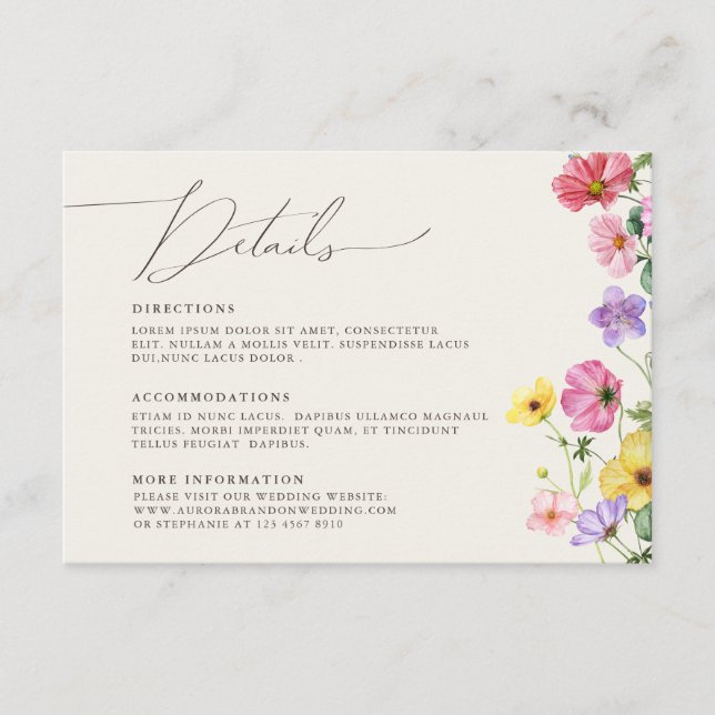 Carte D'accompagnement Fleur sauvage Rustic Chic Floral Boho Détails du M (Devant)