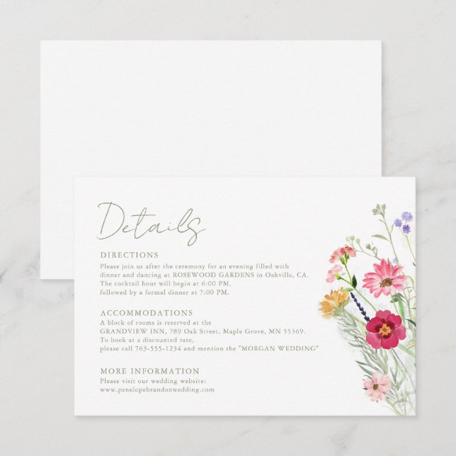 Carte D'accompagnement Fleur sauvage Rustique Pays Floral Jardin Mariage (Devant / Derrière)