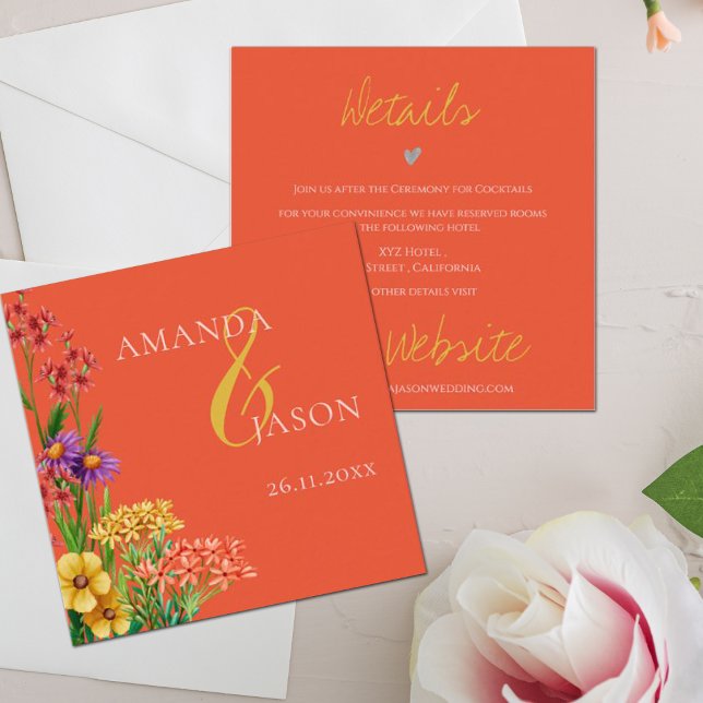 Carte D'accompagnement Fleur sauvage violet orange Floral Détails du Mari (Créateur téléchargé)