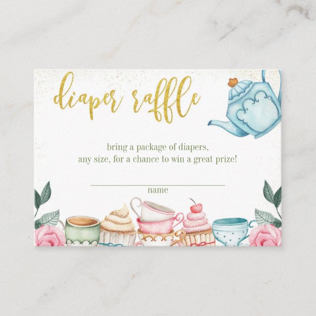 Carte D'accompagnement Fleur Tea Party Baby shower Déchets Raffle (Devant)