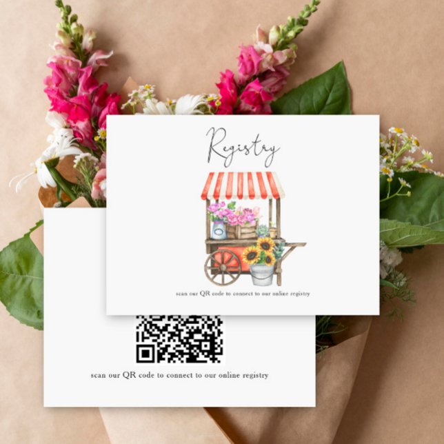 Carte D'accompagnement fleuriste douche nuptiale code QR pour le registre (Créateur téléchargé)