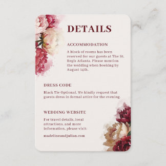 Carte D'accompagnement Fleurs aquarelles | Mariage romantique aux pivoine