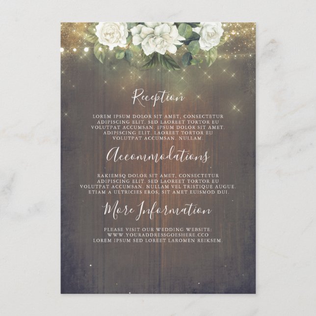 Carte D'accompagnement Fleurs blanches rustiques Informations sur le Mari (Devant)