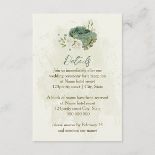 Carte D'accompagnement fleurs blanches vert sauge détails mariage