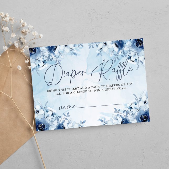 Carte D'accompagnement Fleurs Bleues Baby shower Déchets Raffle (Créateur téléchargé)