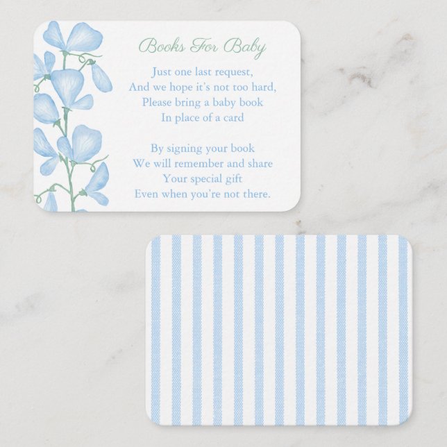 Carte D'accompagnement Fleurs Bleues Élégantes Bébé Garçon Douche Apporte (Devant / Derrière)