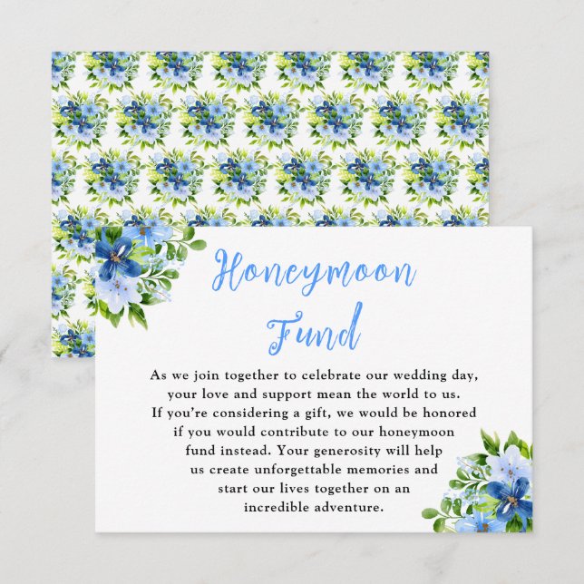 Carte D'accompagnement Fleurs bleues et navy avec feuillage  (Devant / Derrière)