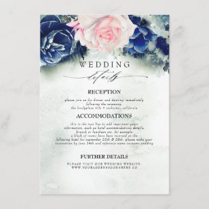 Carte D'accompagnement Fleurs bleues et roses Informations Mariages