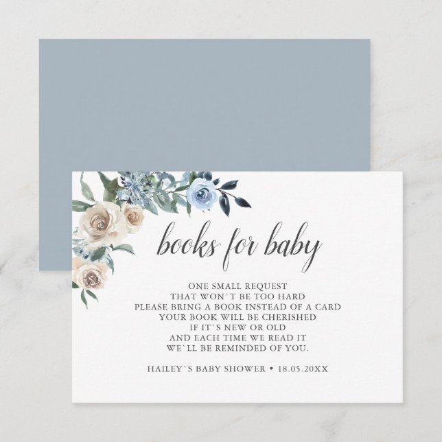 Carte D'accompagnement Fleurs Bleues Poussiéreuses Boho Livres Pour Bébé (Devant / Derrière)