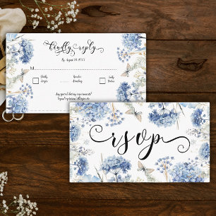 Carte D'accompagnement Fleurs bleues poussiéreuses Cadre Mariage traditio
