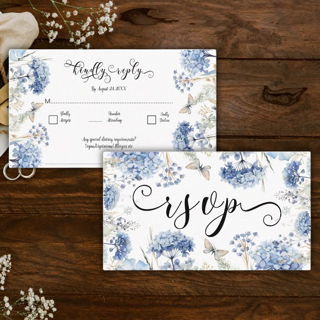 Carte D'accompagnement Fleurs bleues poussiéreuses Cadre Mariage traditio (Créateur téléchargé)