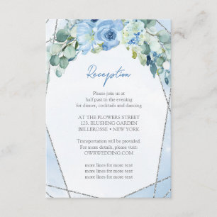 Carte D'accompagnement Fleurs Bleues Rustiques Cadre Argent Réception de