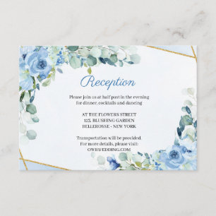 Carte D'accompagnement Fleurs Bleues Rustiques Cadre Or Accueil Mariage