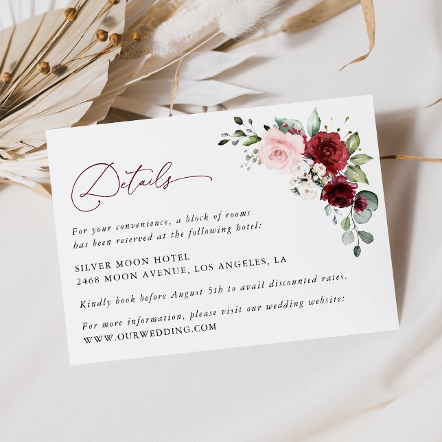 Carte D'accompagnement Fleurs Bourgognes, Fleurs roses, Détails Mariages (Créateur téléchargé)